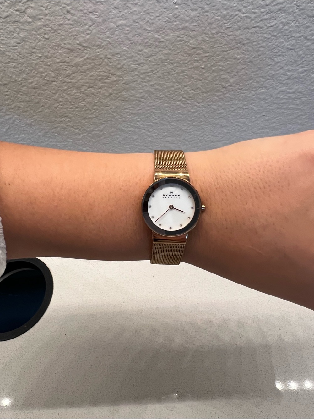 Skagen Gold Mesh Women's Watch with White Dial